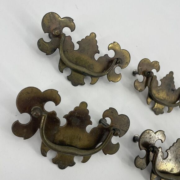 Chippendale Colonial Brass Antique Hardware Batwing Drawer Pull 2 1/2" center - Picture 2 of 12